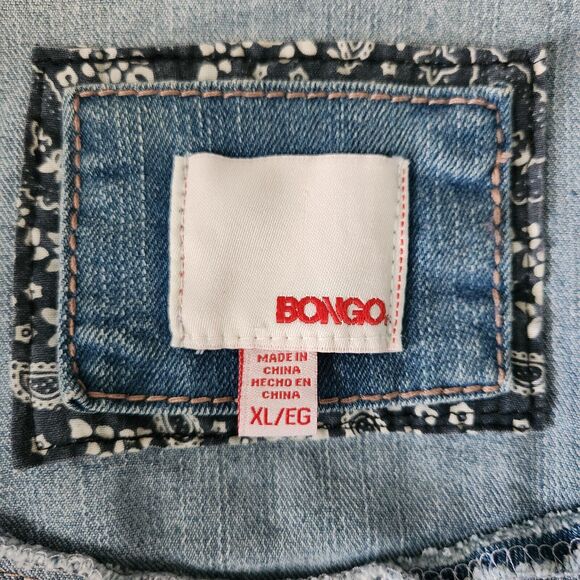 Bongo Rhinestone Pocket Vest Women XL Embellished Stretch Blue Denim Button Jean - Picture 4 of 11